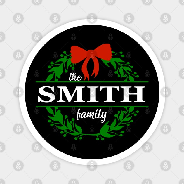 Monogram Christmas Lastname Smith Pajamas Ornament Floral, Cute Xmas Christmas Holiday wreath flower Design Gift Magnet by Printofi.com